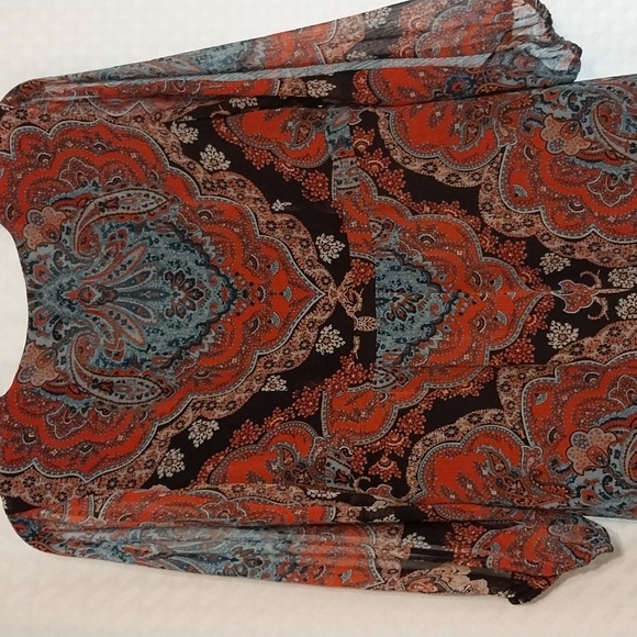 International Concepts Dress 3/4 slit sleeves black orange blue size M - Picture 6 of 8